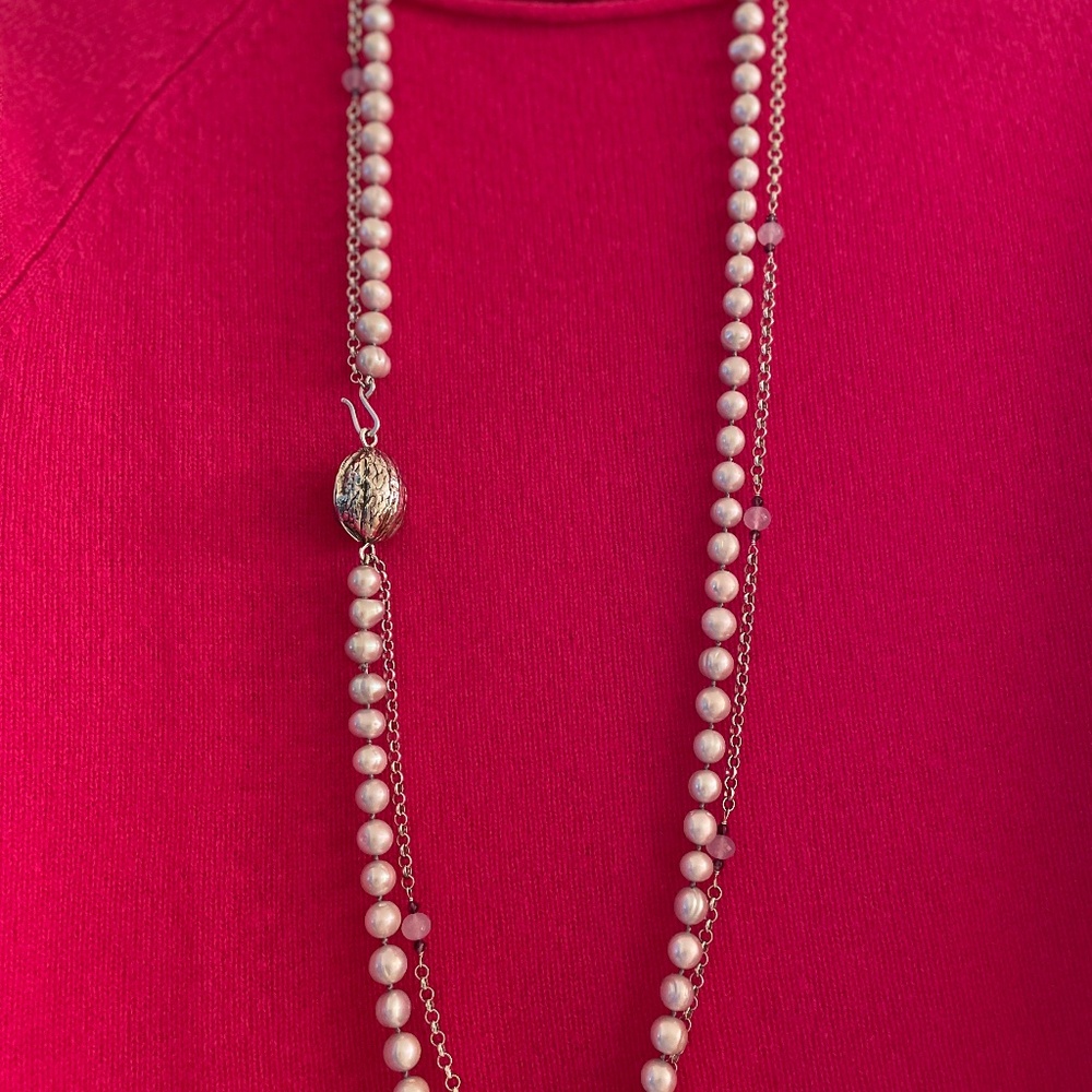 Incredible Mignon Fagot Sterling, Amethyst & Pearl 42” Necklace!